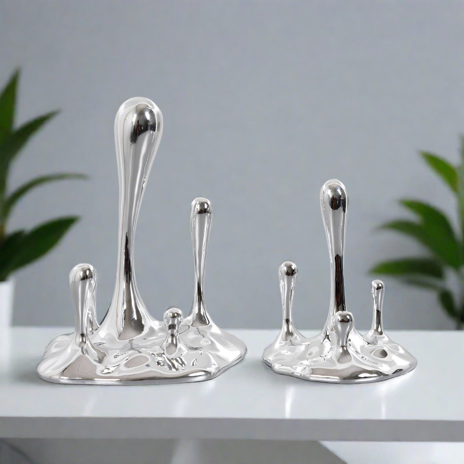 Silver Water Droplets Abstract Sculpture Figurine - Homevalley.co.uk