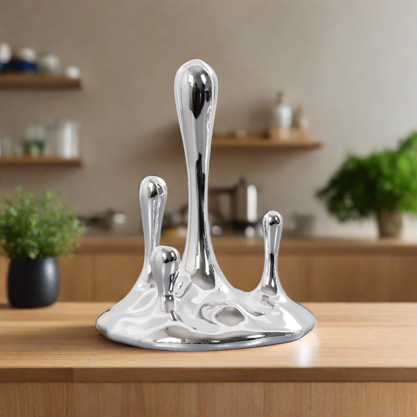 Silver Water Droplets Abstract Sculpture Figurine - Homevalley.co.uk