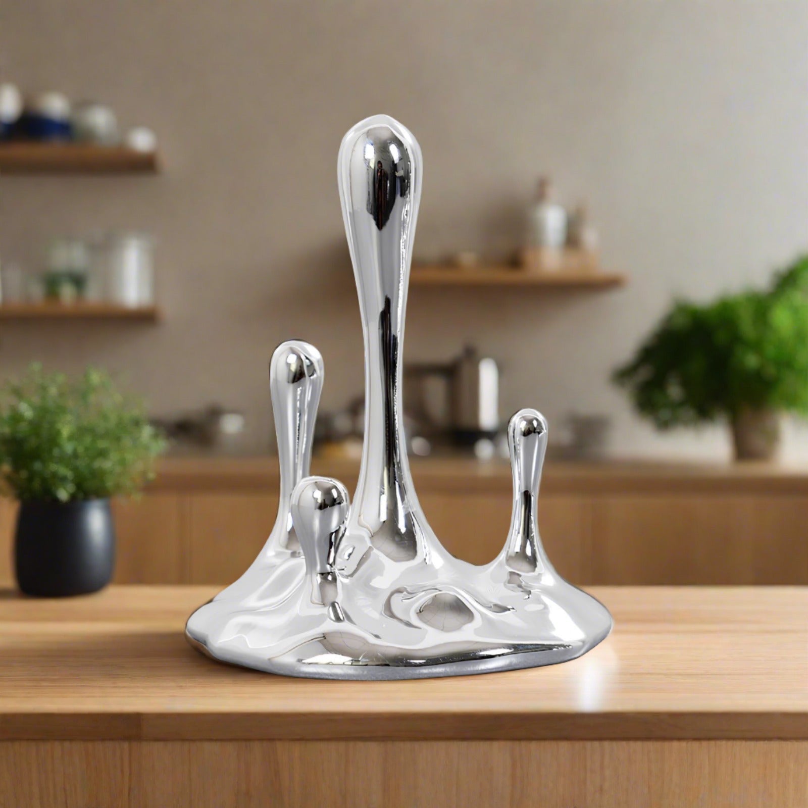 Silver Water Droplets Abstract Sculpture Figurine - Homevalley.co.uk