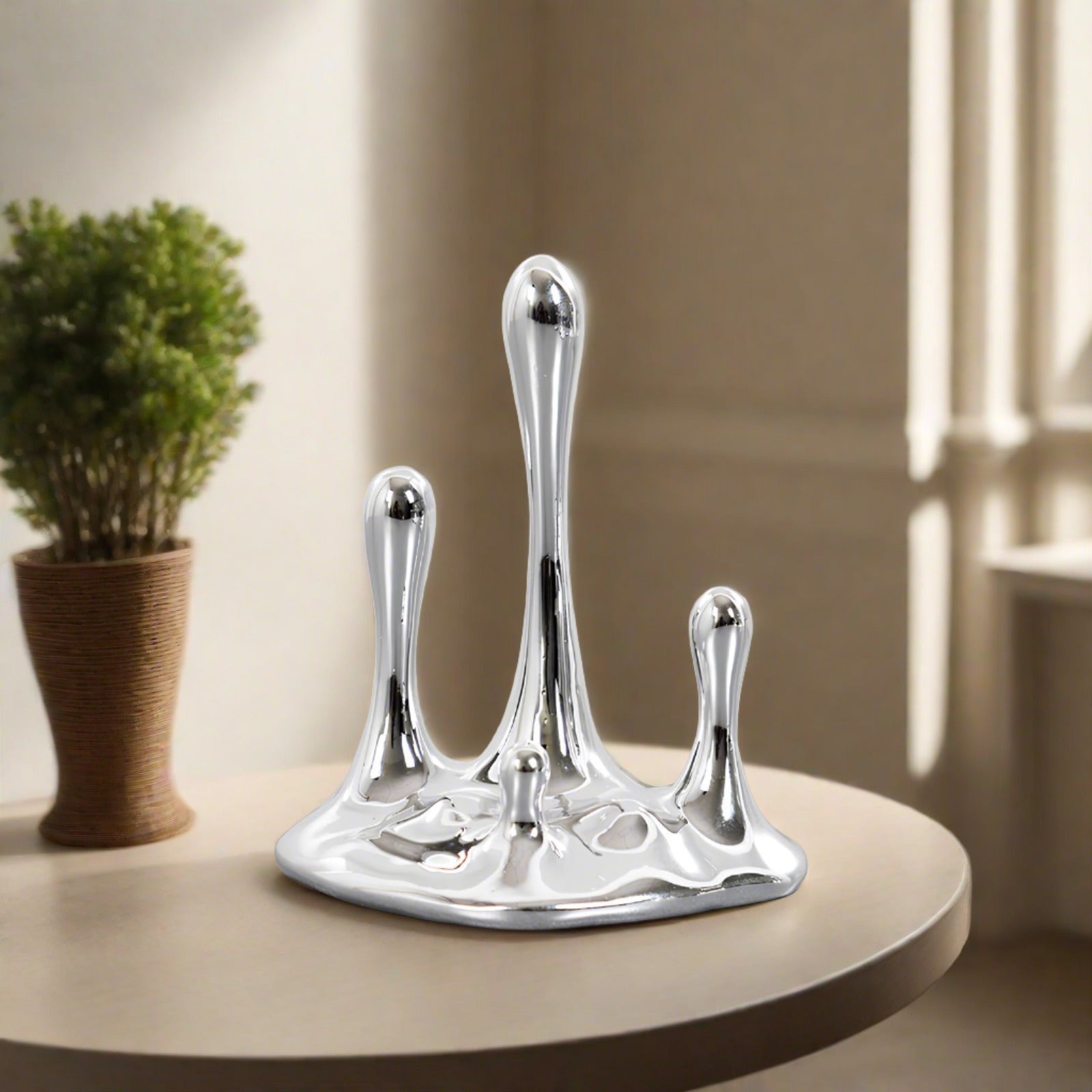 Silver Water Droplets Abstract Sculpture Figurine - Homevalley.co.uk