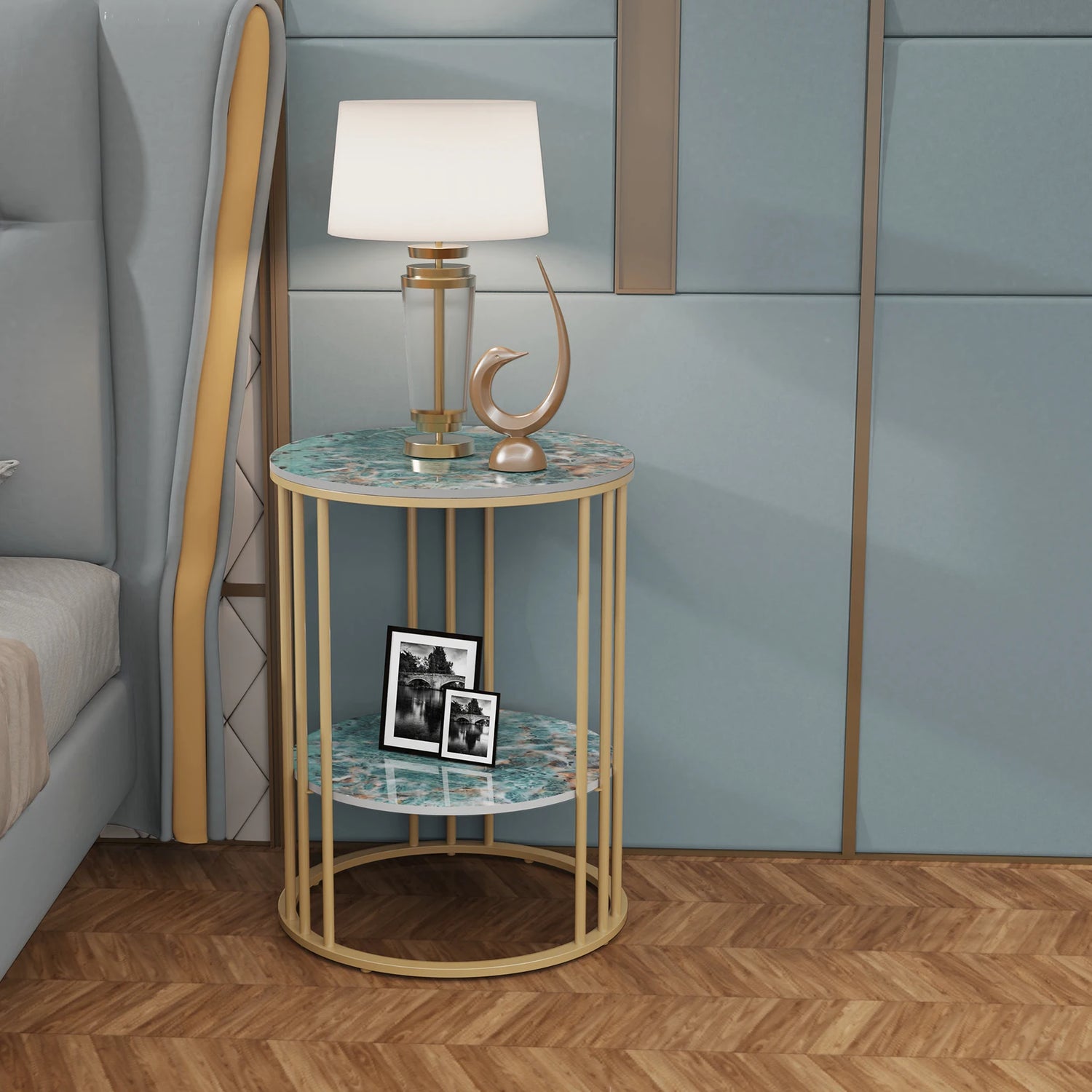 Sintered Stone 2 Tier Round Coffee Side End Table - Homevalley.co.uk