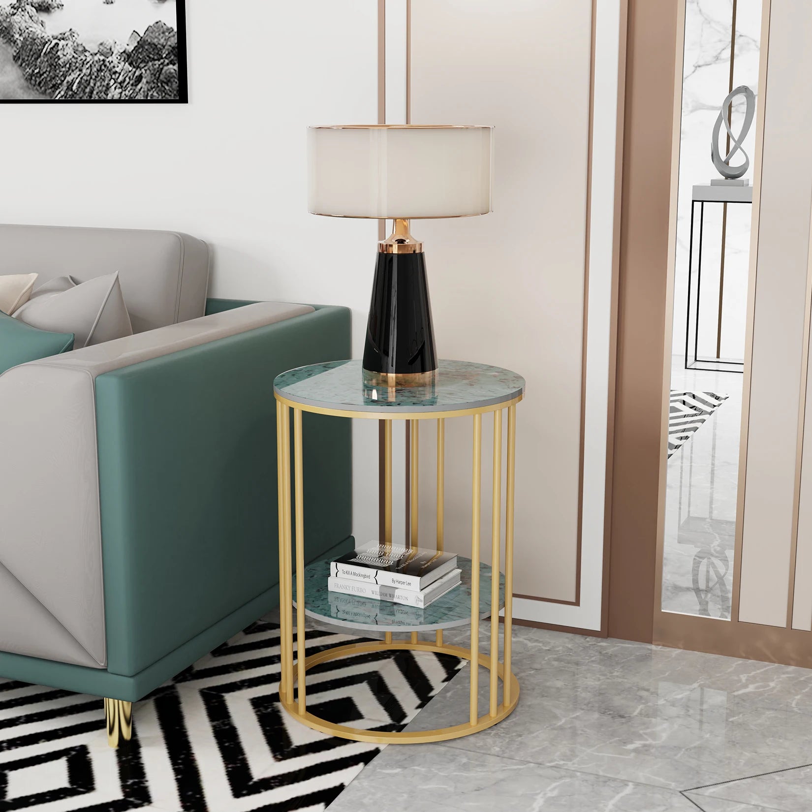Sintered Stone 2 Tier Round Coffee Side End Table - Homevalley.co.uk