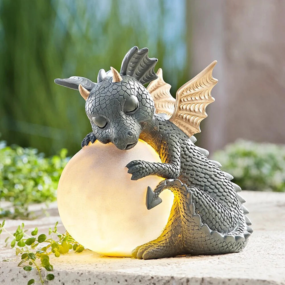 Small Sleeping Dinosaur Resin Sculpture Table Lamp Night Lights, Garden Decoration - Homevalley.co.uk