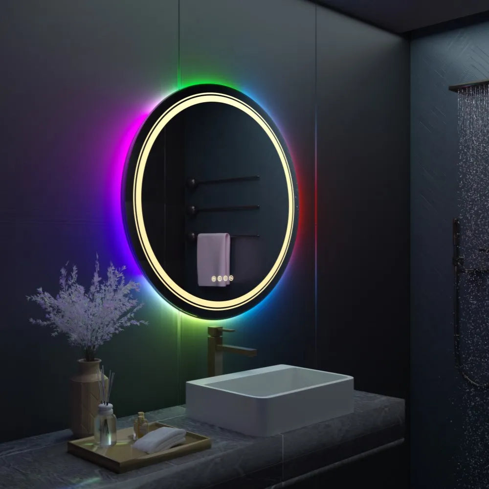 Smart Touch Screen RGB Backlight Bathroom Mirror Wall Mounted Mirror with LED Light - Homevalley.co.uk