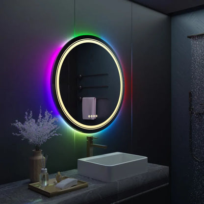 Smart Touch Screen RGB Backlight Bathroom Mirror Wall Mounted Mirror with LED Light - Homevalley.co.uk