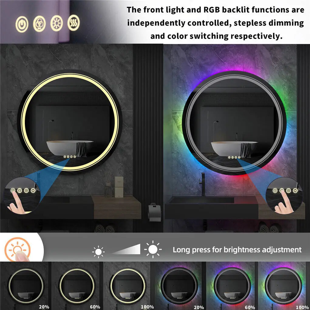 Smart Touch Screen RGB Backlight Bathroom Mirror Wall Mounted Mirror with LED Light - Homevalley.co.uk