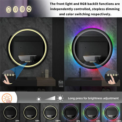 Smart Touch Screen RGB Backlight Bathroom Mirror Wall Mounted Mirror with LED Light - Homevalley.co.uk
