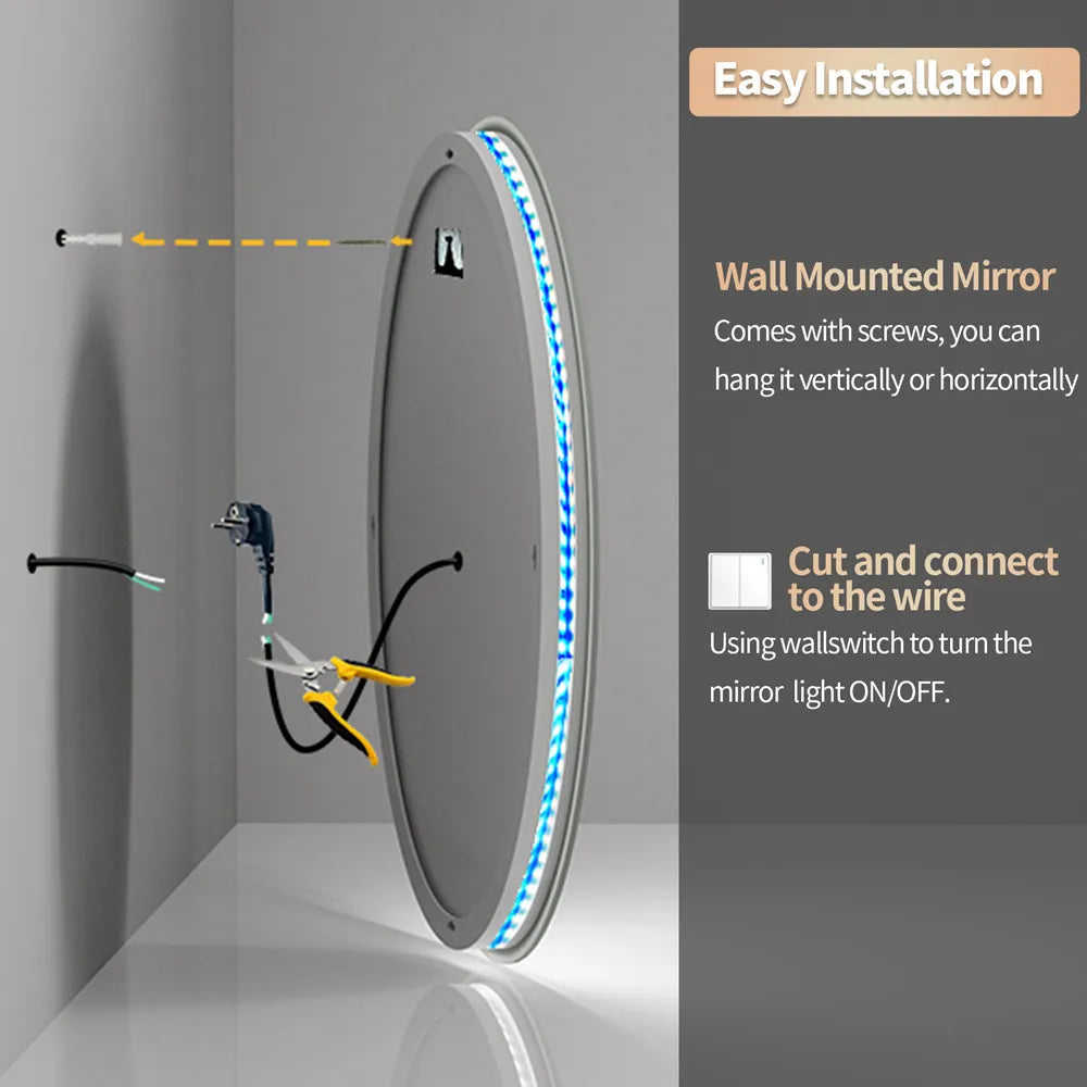 Smart Touch Screen RGB Backlight Bathroom Mirror Wall Mounted Mirror with LED Light - Homevalley.co.uk