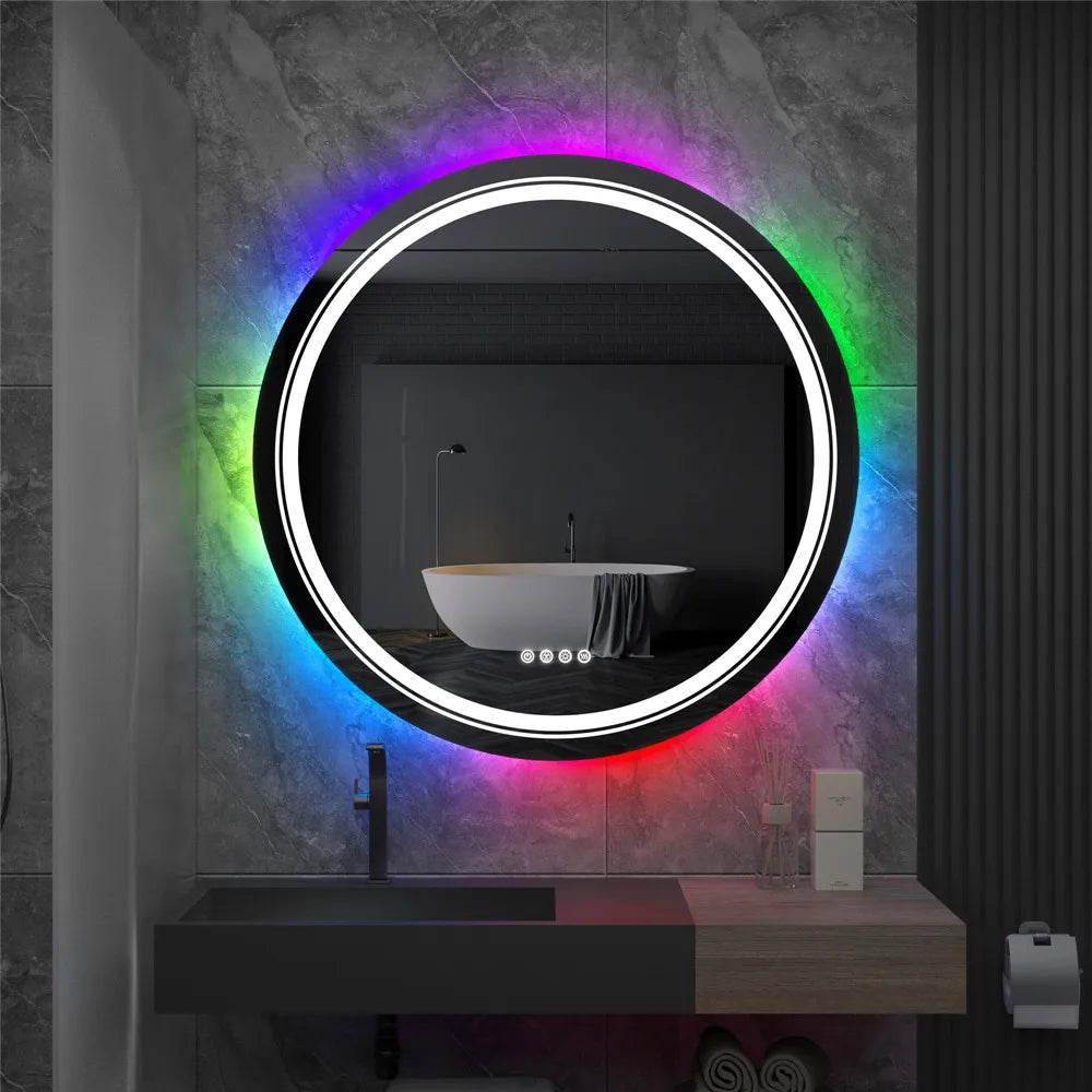 Smart Touch Screen RGB Backlight Bathroom Mirror Wall Mounted Mirror with LED Light - Homevalley.co.uk