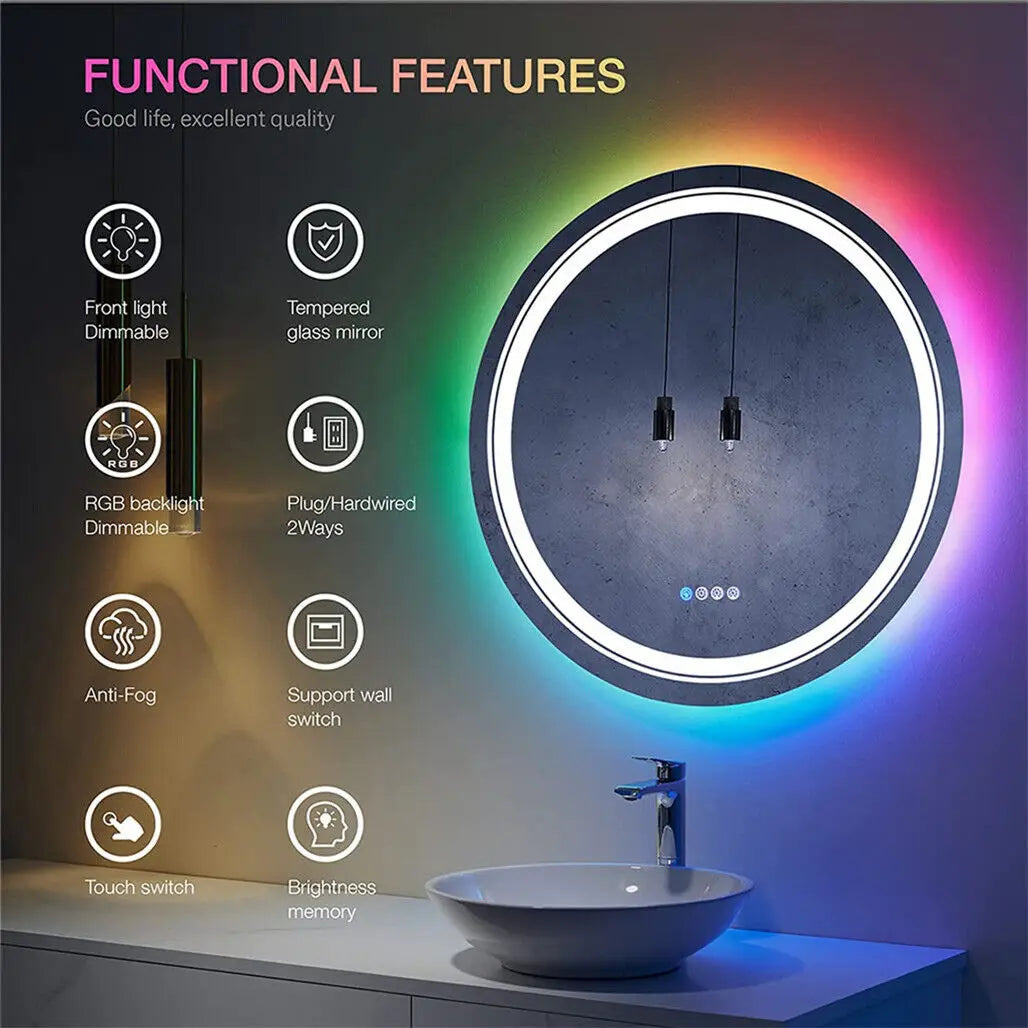 Smart Touch Screen RGB Backlight Bathroom Mirror Wall Mounted Mirror with LED Light - Homevalley.co.uk