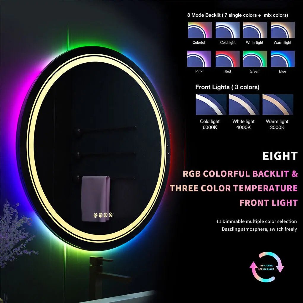 Smart Touch Screen RGB Backlight Bathroom Mirror Wall Mounted Mirror with LED Light - Homevalley.co.uk