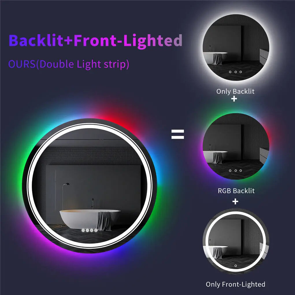 Smart Touch Screen RGB Backlight Bathroom Mirror Wall Mounted Mirror with LED Light - Homevalley.co.uk