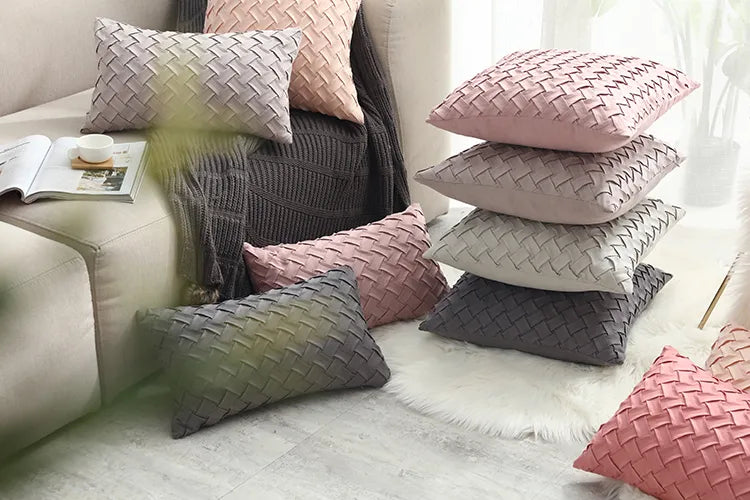 Soft Faux Suede Cushion Cover With Woven Pattern - Homevalley.co.uk