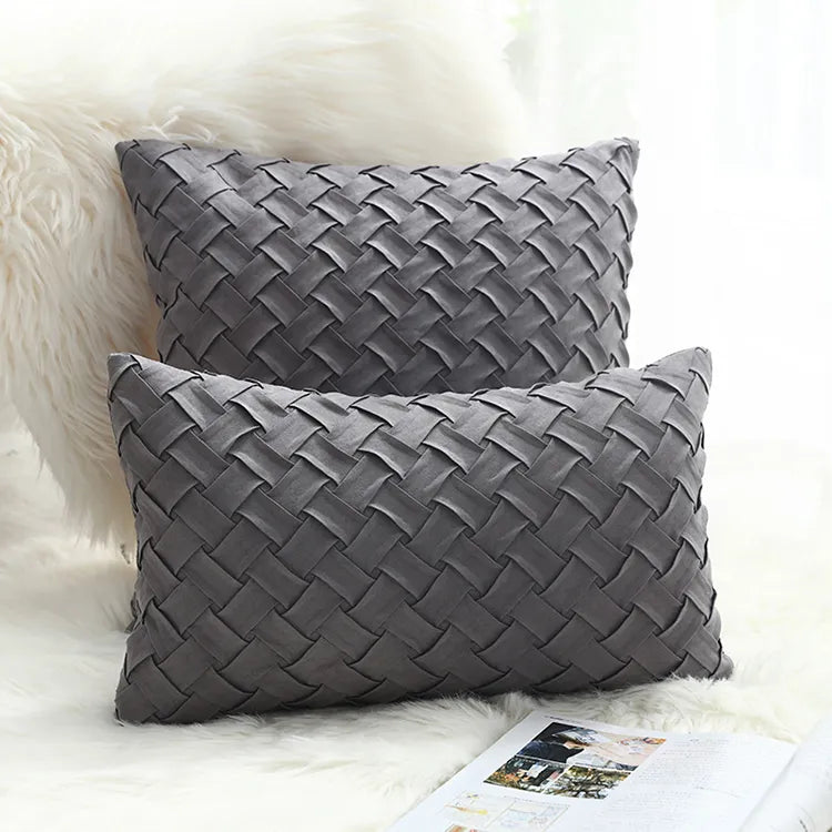 Soft Faux Suede Cushion Cover With Woven Pattern - Homevalley.co.uk