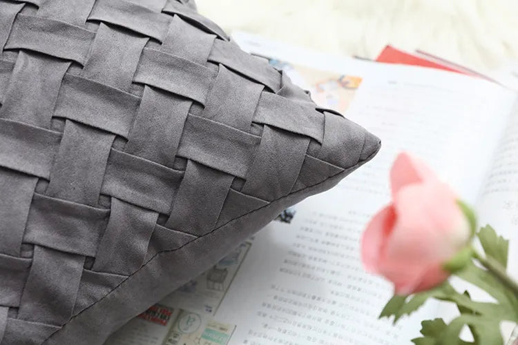Soft Faux Suede Cushion Cover With Woven Pattern - Homevalley.co.uk