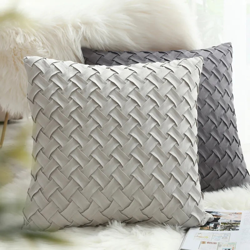 Soft Faux Suede Cushion Cover With Woven Pattern - Homevalley.co.uk