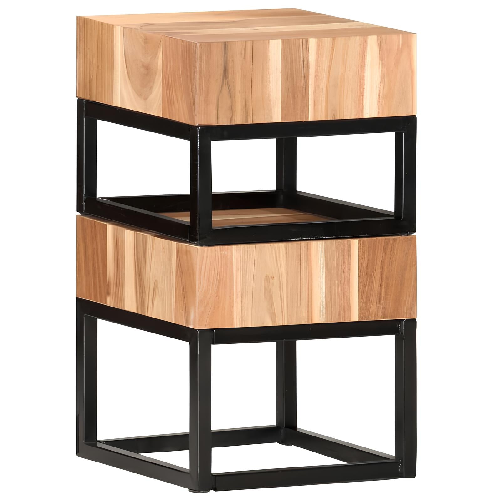 Solid Acacia Wood Square Side Coffee Table (Set of two) - Homevalley.co.uk