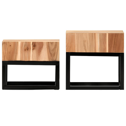 Solid Acacia Wood Square Side Coffee Table (Set of two) - Homevalley.co.uk