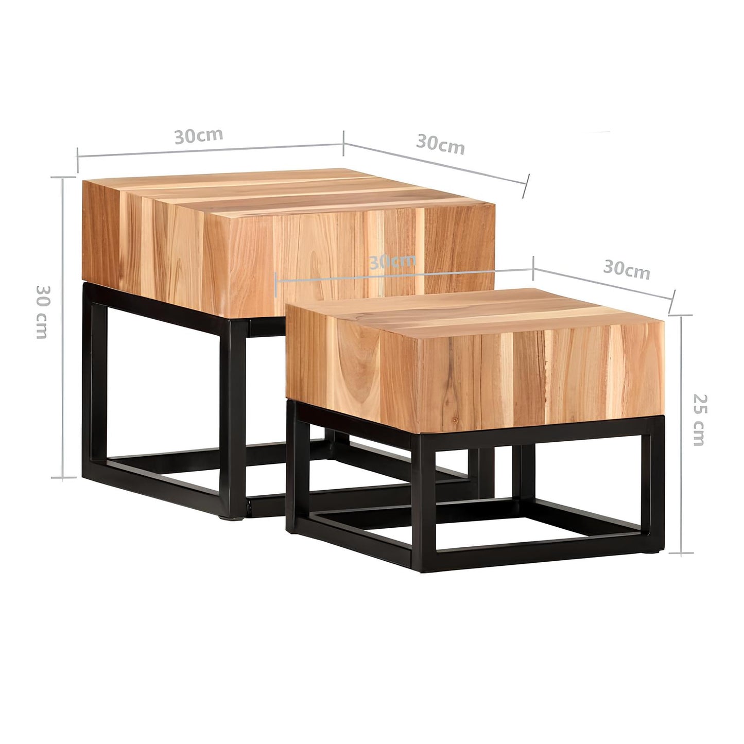 Solid Acacia Wood Square Side Coffee Table (Set of two) - Homevalley.co.uk