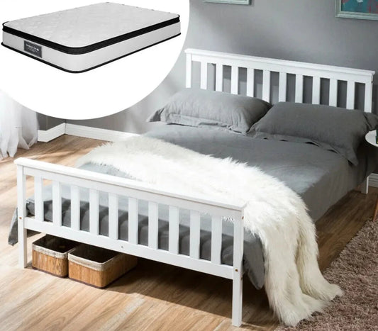 Solid Pine Wood White Double Bed Frame - Homevalley.co.uk