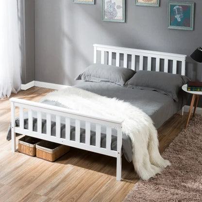 Solid Pine Wood White Double Bed Frame - Homevalley.co.uk