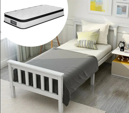 Solid Pine Wood White Single Bed Frame - Homevalley.co.uk
