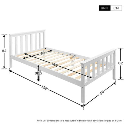 Solid Pine Wood White Single Bed Frame - Homevalley.co.uk