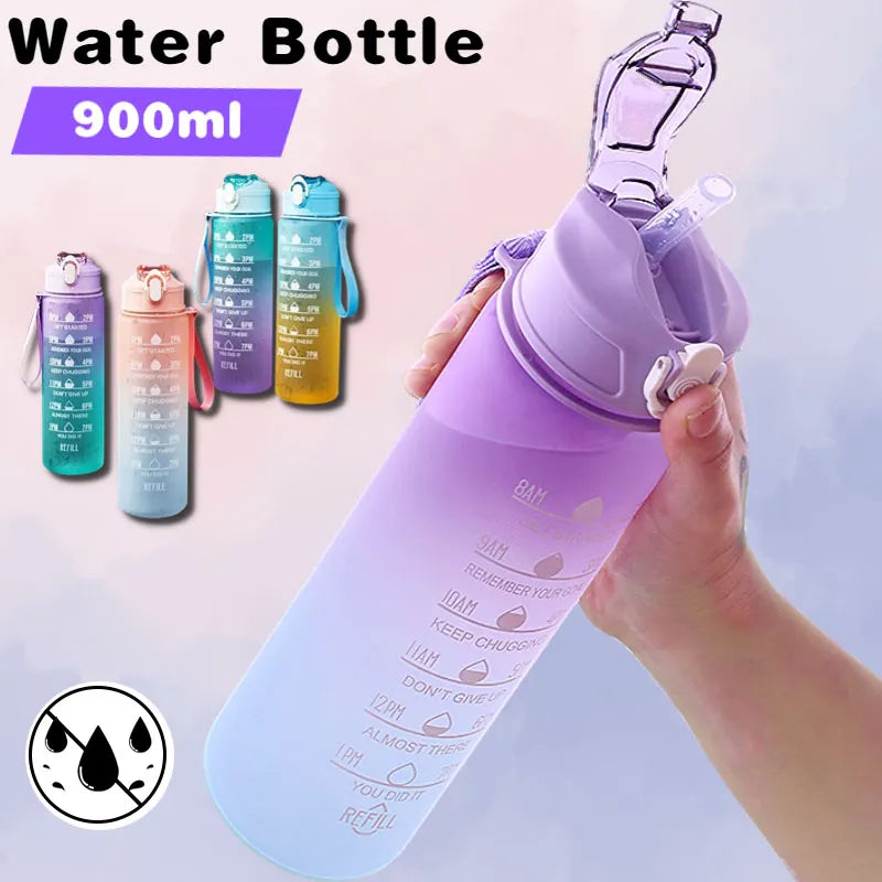 Sports Water Bottle with Time Marker Leak-proof Cup, BPA Free 900ML - Homevalley.co.uk