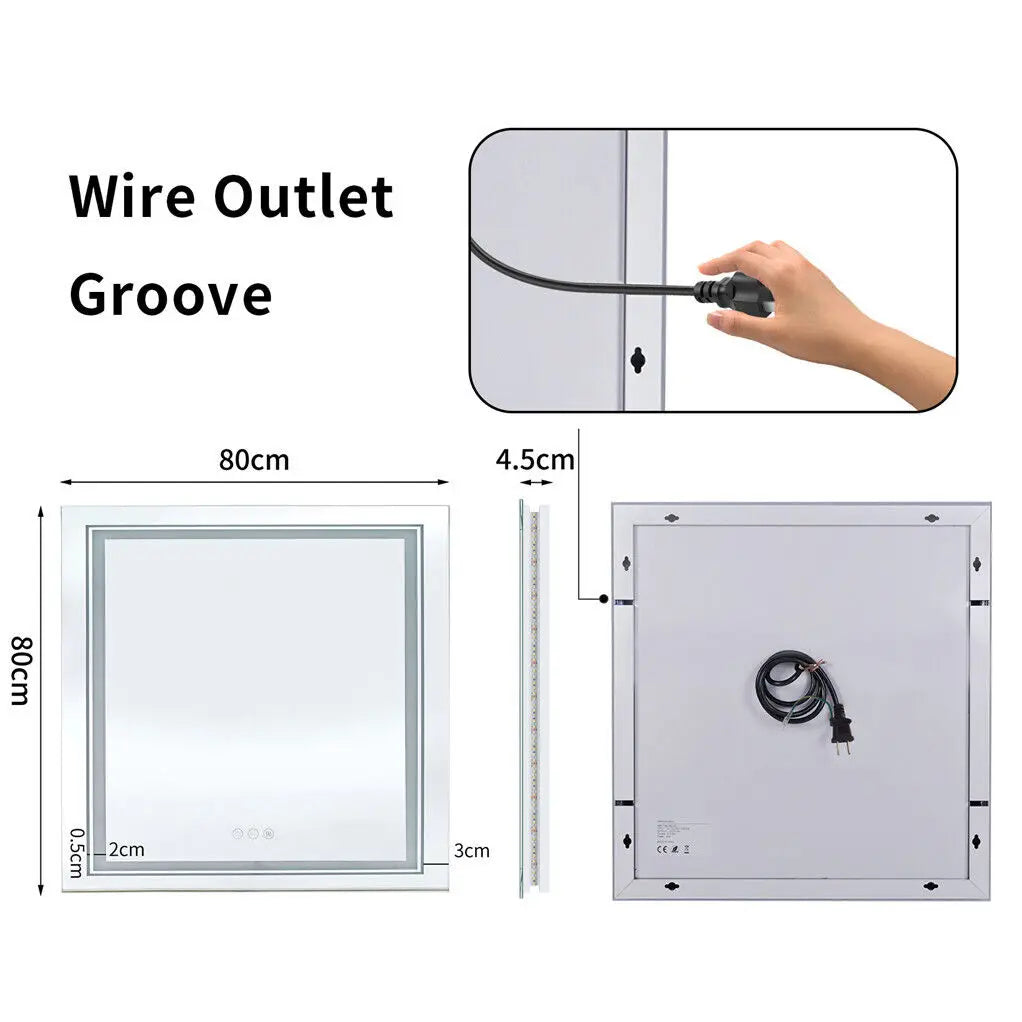 Square Illuminated Wall Bathroom Mirror with LED Lights Dimmable Defog Mirror on Sink - Homevalley.co.uk