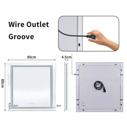 Square Illuminated Wall Bathroom Mirror with LED Lights Dimmable Defog Mirror on Sink - Homevalley.co.uk
