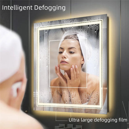 Square Illuminated Wall Bathroom Mirror with LED Lights Dimmable Defog Mirror on Sink - Homevalley.co.uk