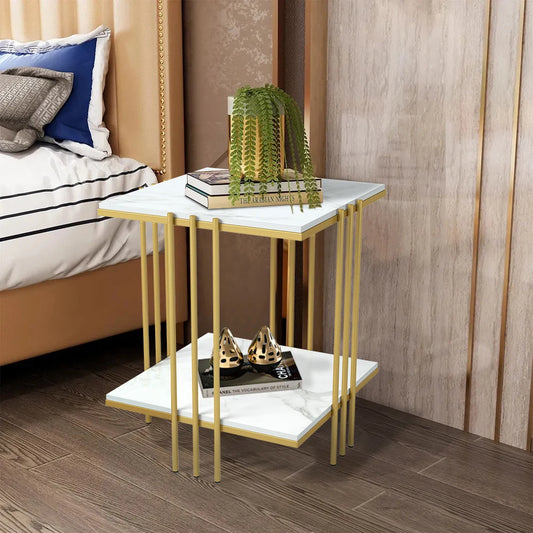 Square Marble Top Gold Legs Coffee Side End Table - Homevalley.co.uk