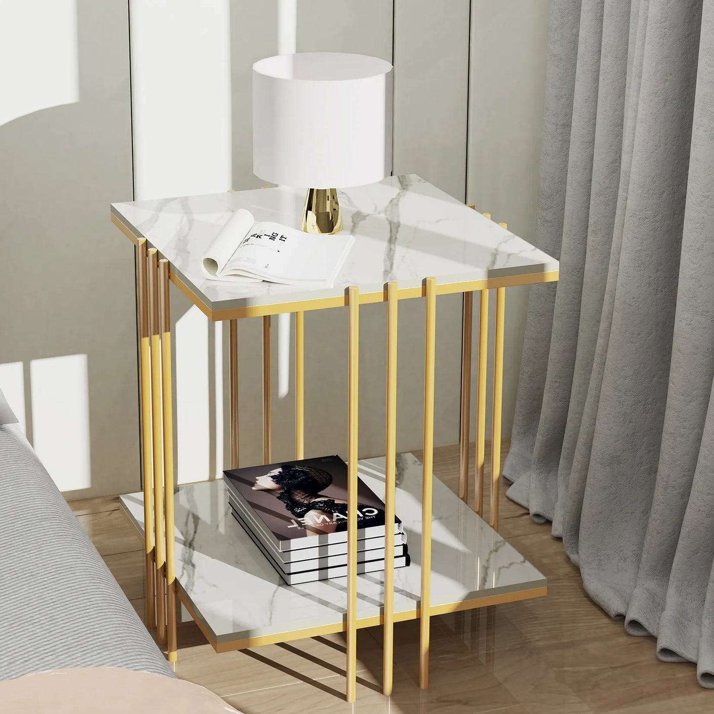Square Marble Top Gold Legs Coffee Side End Table - Homevalley.co.uk