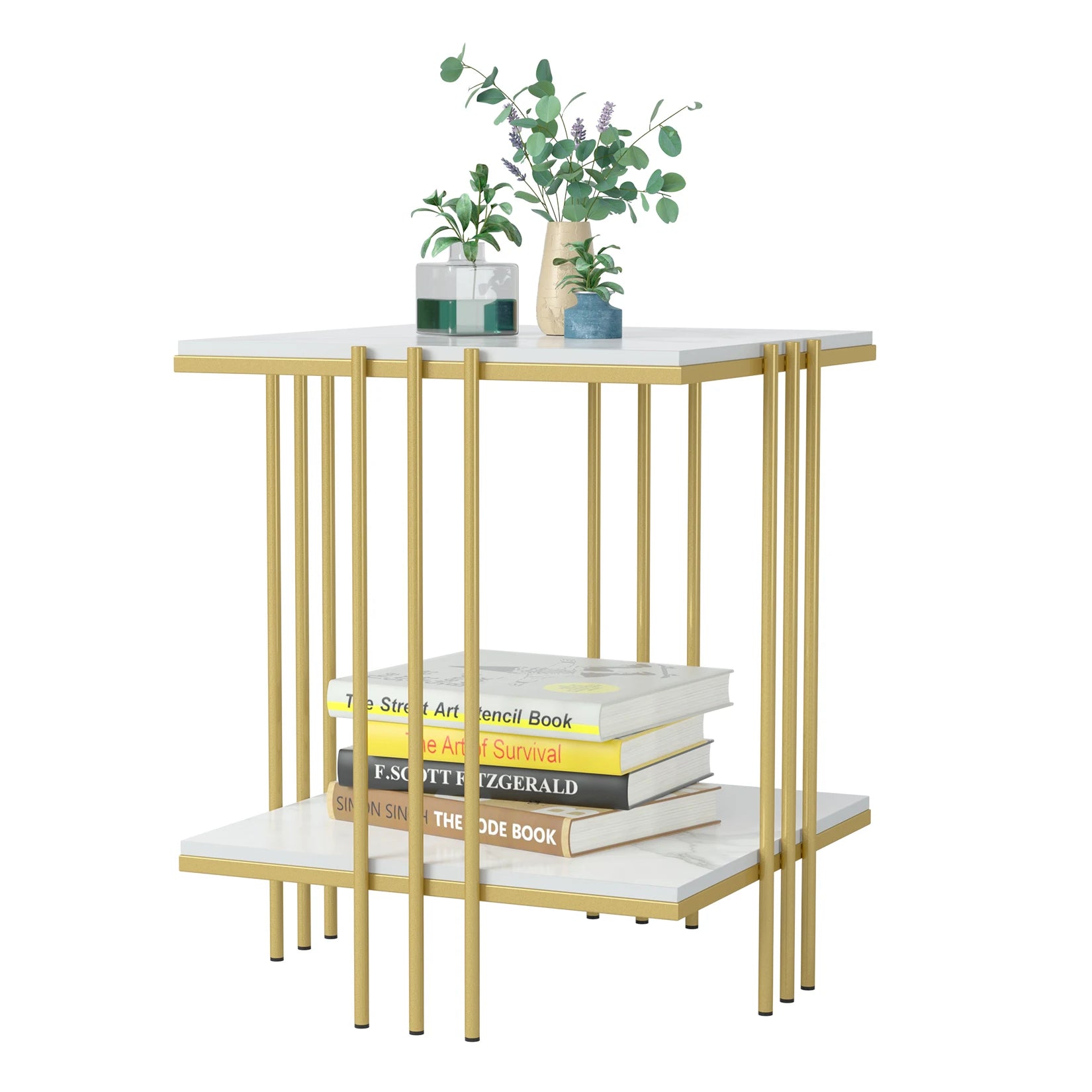 Square Marble Top Gold Legs Coffee Side End Table - Homevalley.co.uk