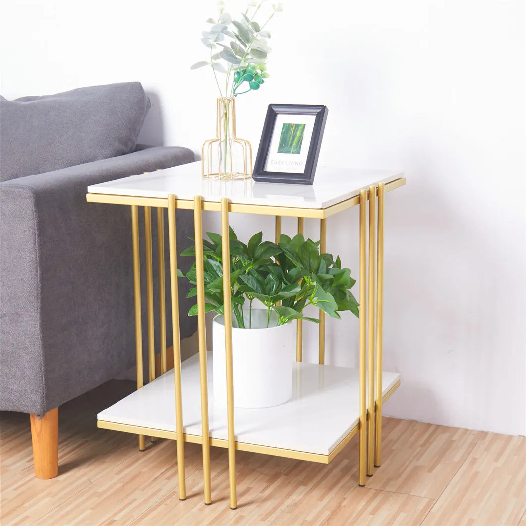 Square Marble Top Gold Legs Coffee Side End Table - Homevalley.co.uk