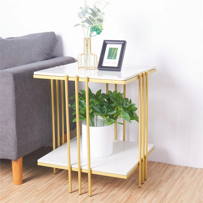 Square Marble Top Gold Legs Coffee Side End Table - Homevalley.co.uk