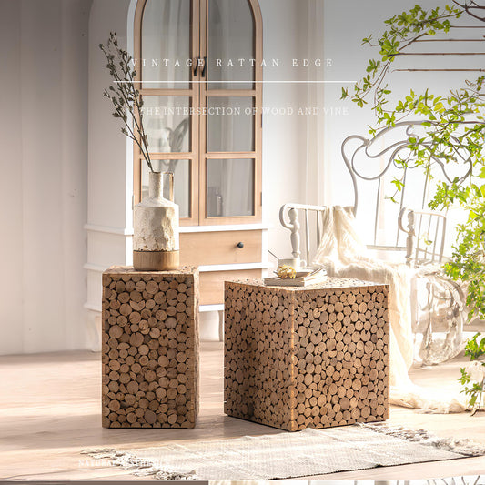 Stacked Wood Design Side / End / Accent Coffee Table - Homevalley.co.uk