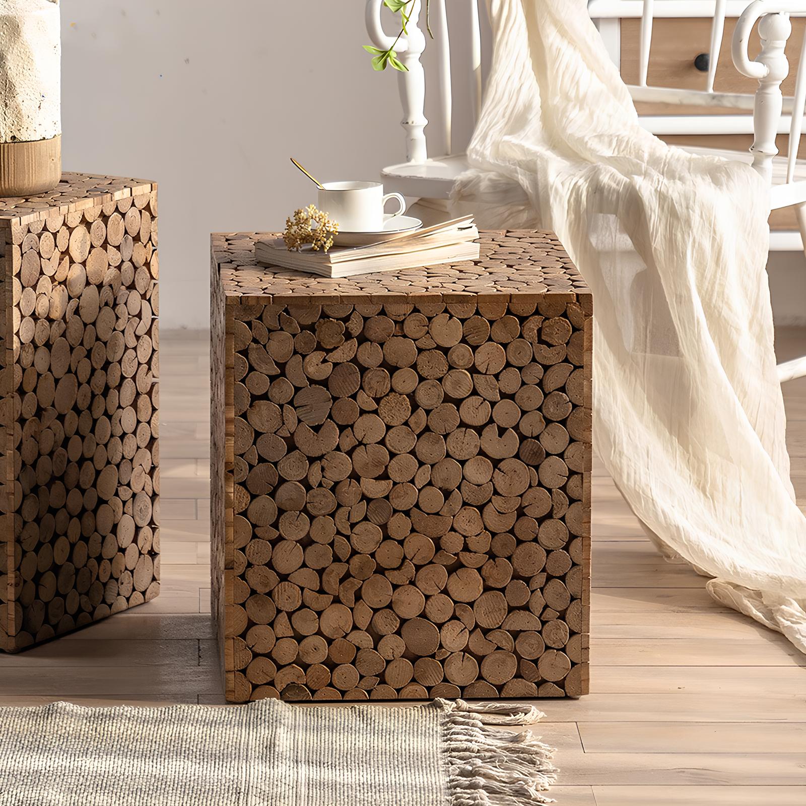 Stacked Wood Design Side / End / Accent Coffee Table - Homevalley.co.uk