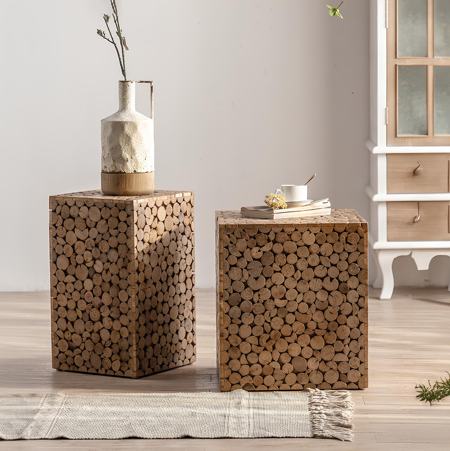 Stacked Wood Design Side / End / Accent Coffee Table - Homevalley.co.uk