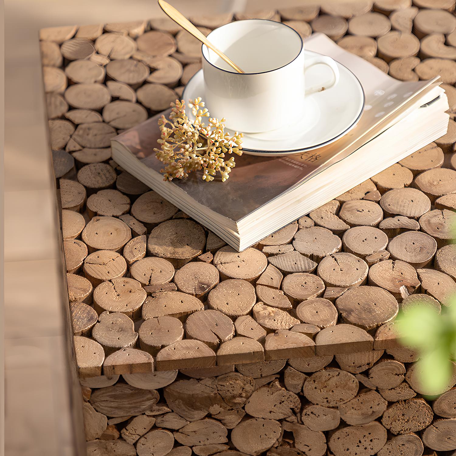 Stacked Wood Design Side / End / Accent Coffee Table - Homevalley.co.uk