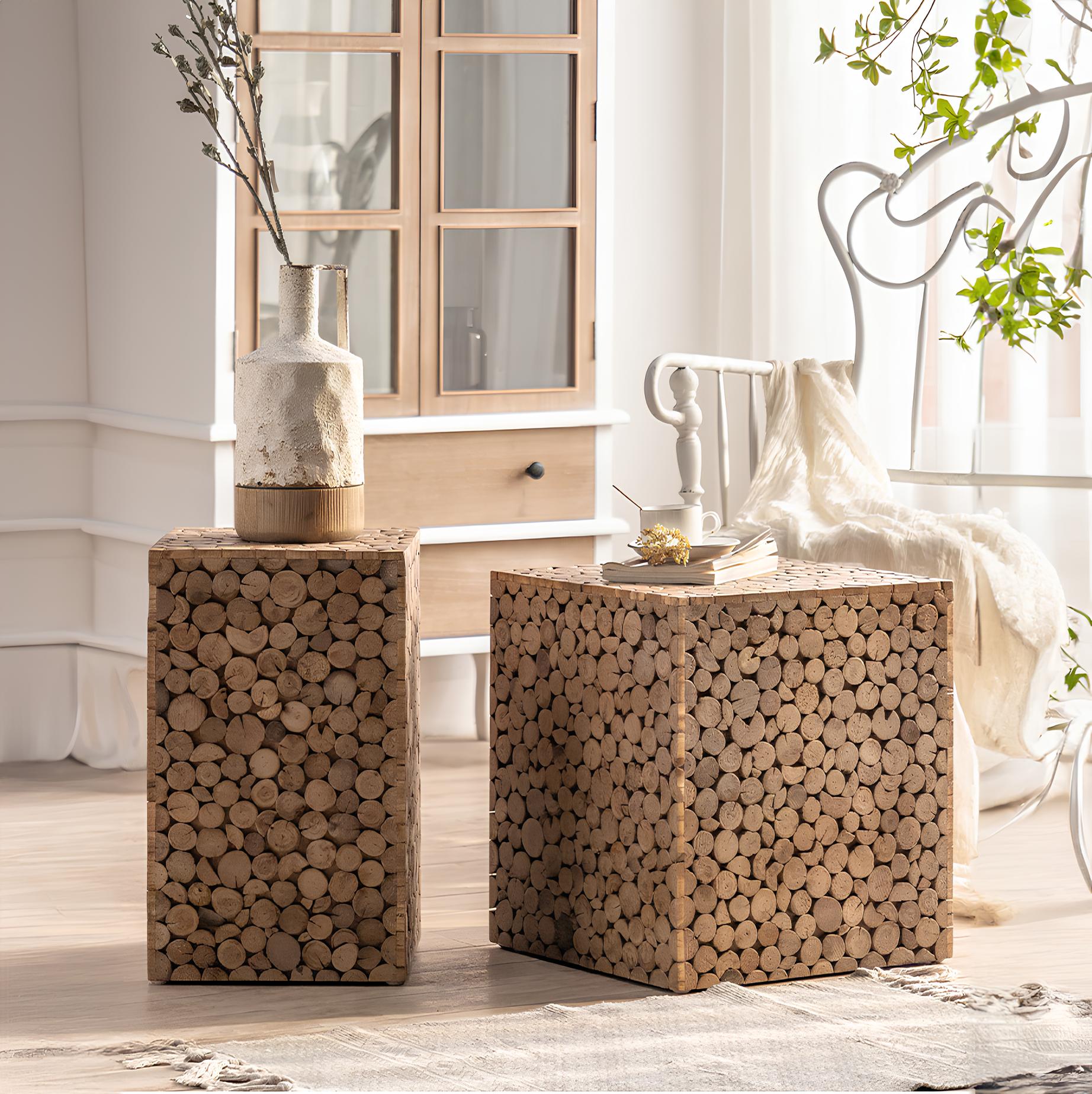 Stacked Wood Design Side / End / Accent Coffee Table - Homevalley.co.uk