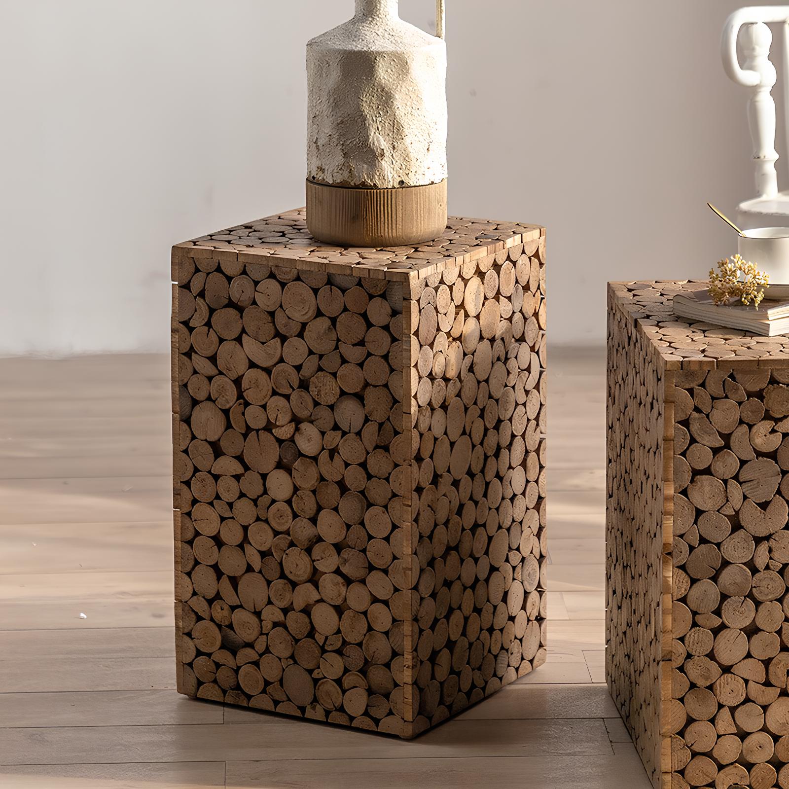 Stacked Wood Design Side / End / Accent Coffee Table - Homevalley.co.uk