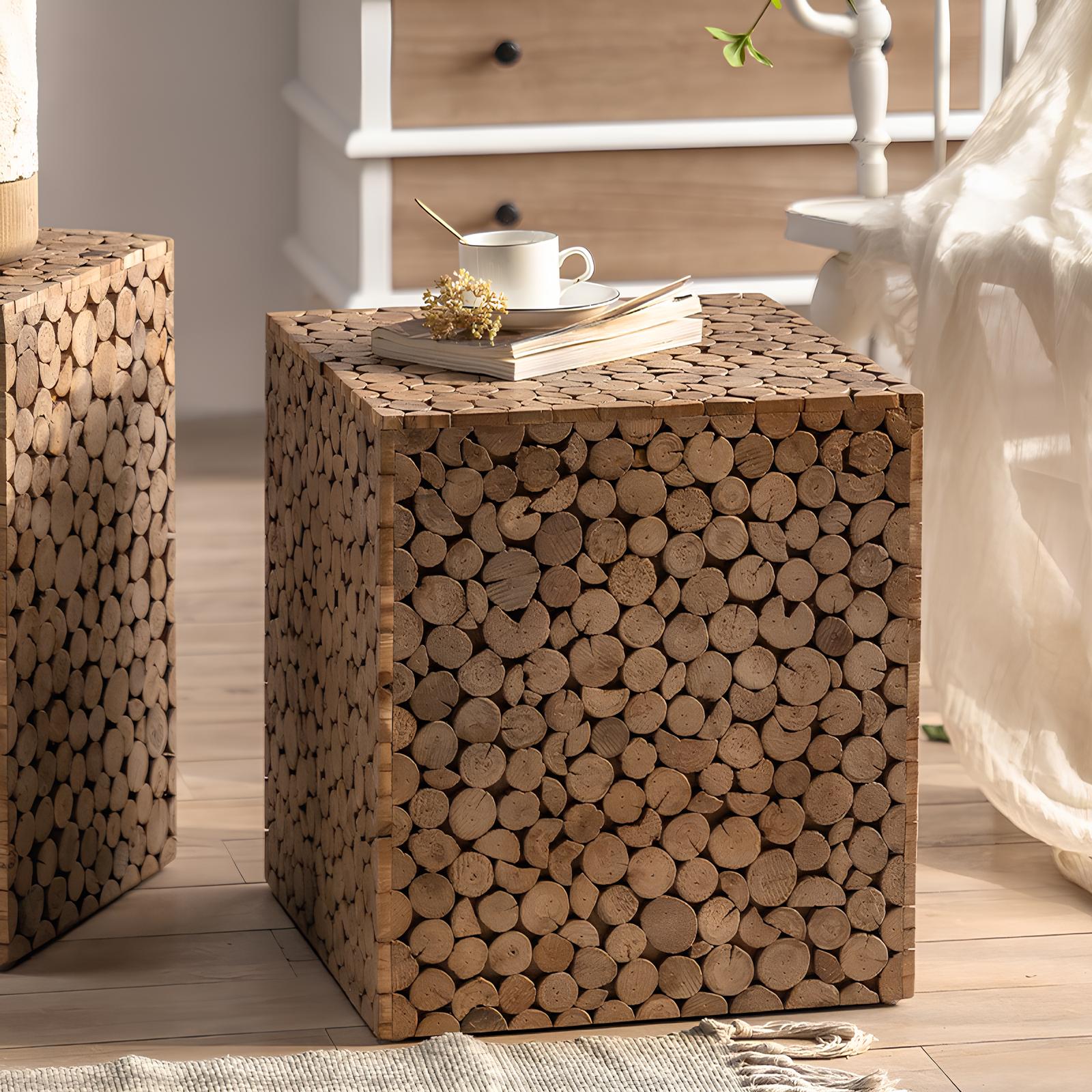 Stacked Wood Design Side / End / Accent Coffee Table - Homevalley.co.uk