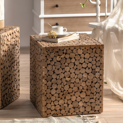 Stacked Wood Design Side / End / Accent Coffee Table - Homevalley.co.uk