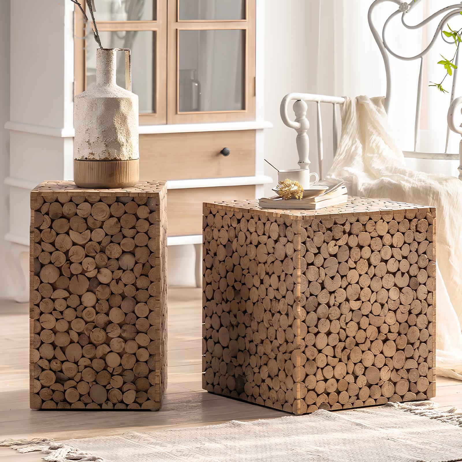 Stacked Wood Design Side / End / Accent Coffee Table - Homevalley.co.uk