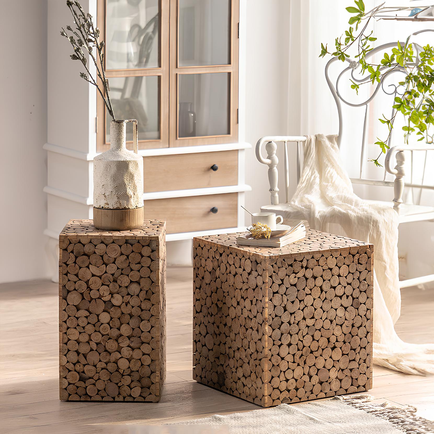 Stacked Wood Design Side / End / Accent Coffee Table - Homevalley.co.uk
