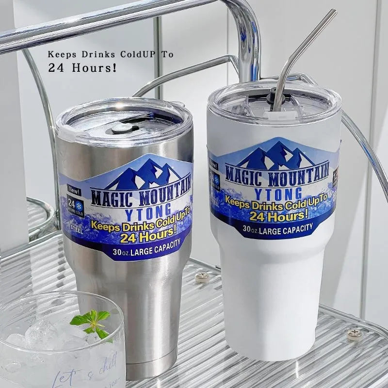 Stainless Steel Freeze Thermos with Straw Vacuum Insulated Cup, 900ML - Homevalley.co.uk