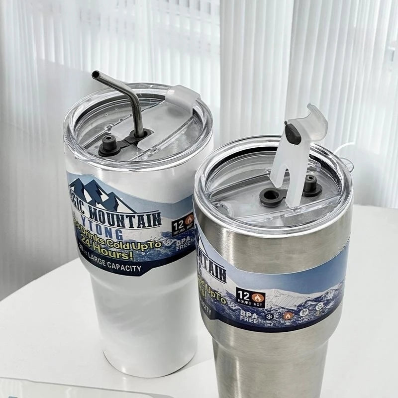 Stainless Steel Freeze Thermos with Straw Vacuum Insulated Cup, 900ML - Homevalley.co.uk