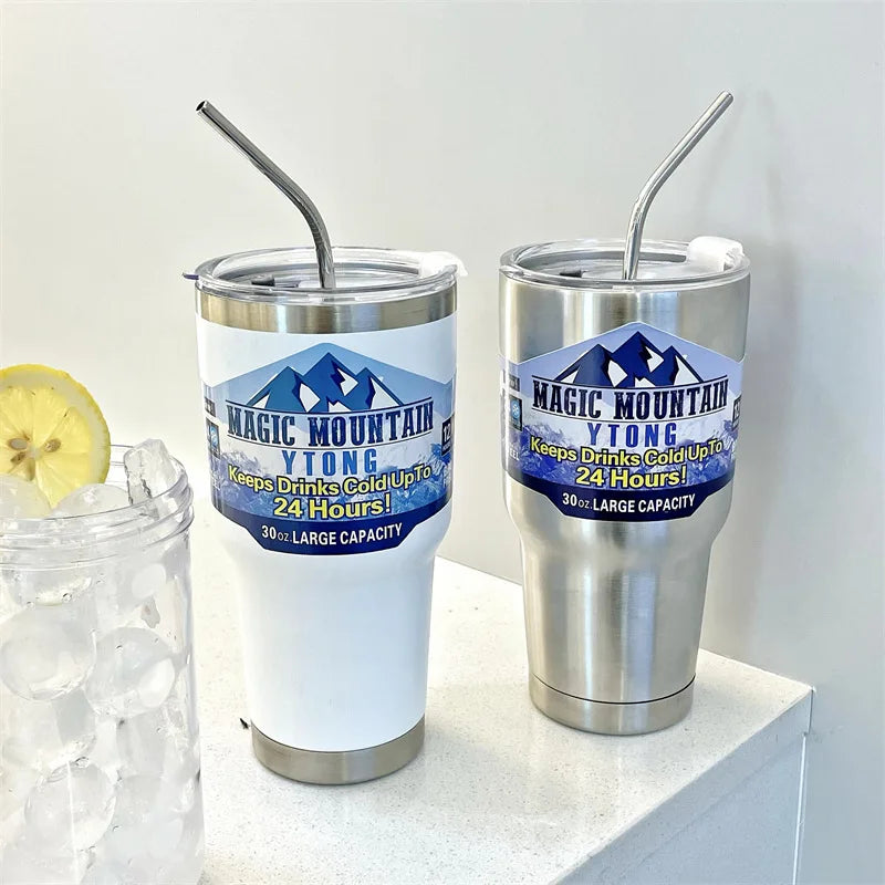 Stainless Steel Freeze Thermos with Straw Vacuum Insulated Cup, 900ML - Homevalley.co.uk