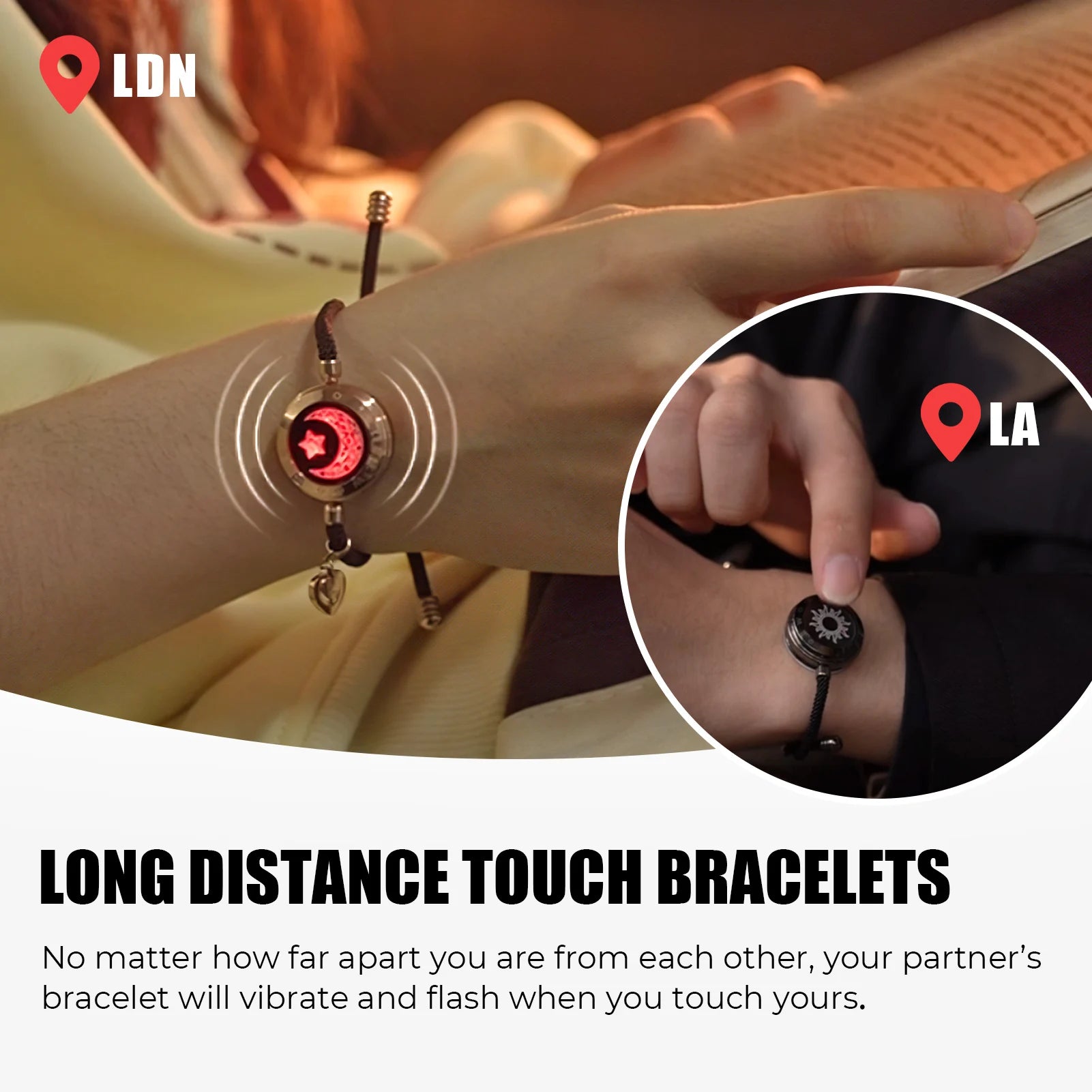 Sun and Moon totwoo Love Bracelets Long Distance Relationship touch Light up Vibrate Bracelets for Couples Gifts Homevalley